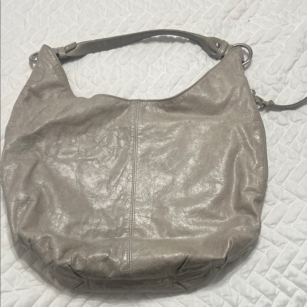 HOBO Metallic Gray Leather Hobo Bag